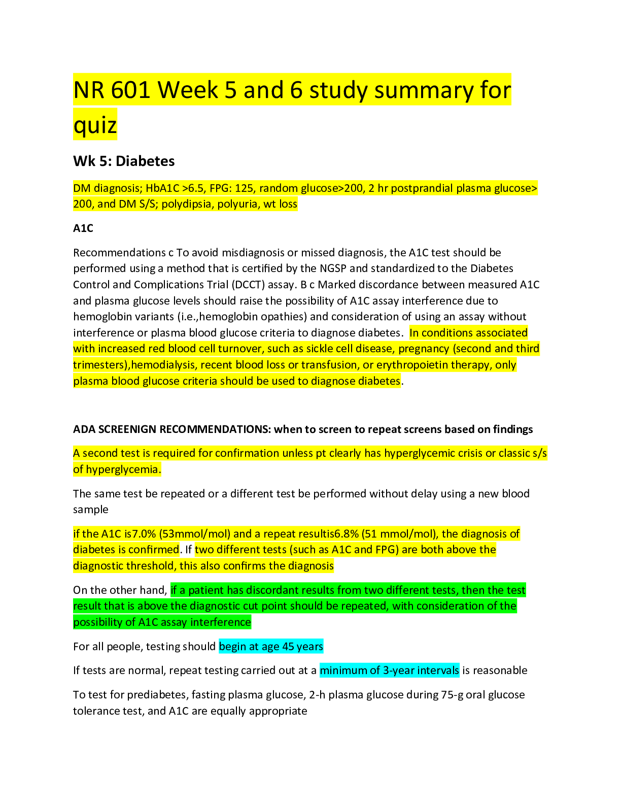 Preview image for Summary NR 601 Week 5 and 6 study summaries for quiz (COMPLETE GUIDE)